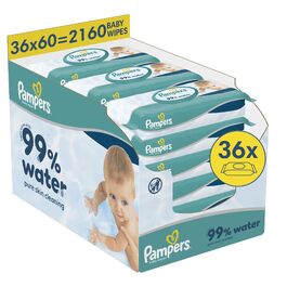 Дитячі вологі серветки Pampers 99% Water з легким лосьйоном, 36 упаковок по 60 шт (загалом 2160 шт)