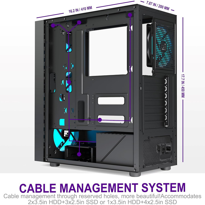 Ігровий корпус для ПК FOIFKIN K11 ATX Mid-Tower, чорний, з 4 встановленими ARGB вентиляторами PWM