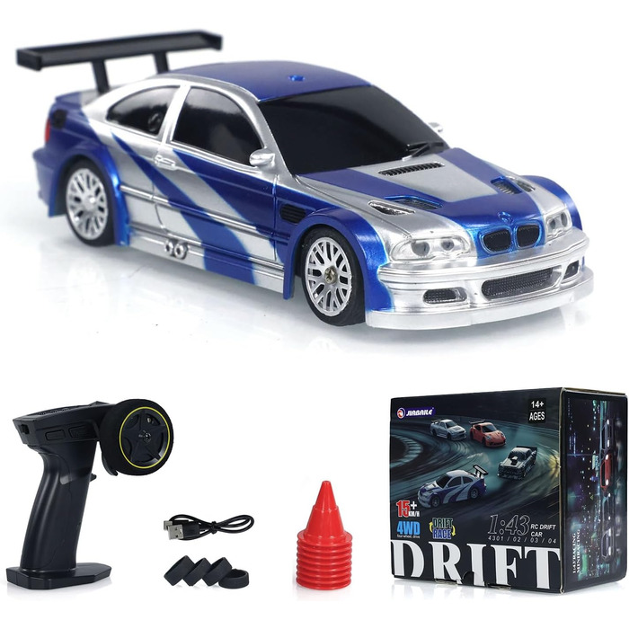 RC Автомобіль 1/43 Масштаб Готовий до Гонок Дрифт 4WD з Пультом, Світлодіодне Підсвічування, Синій