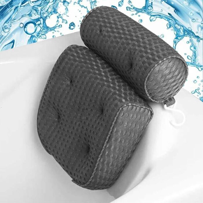 Подушка для ванни з піни Memory Foam, антиковзка, для шиї та спини, 4D вентиляція, 6 присосок, сіра