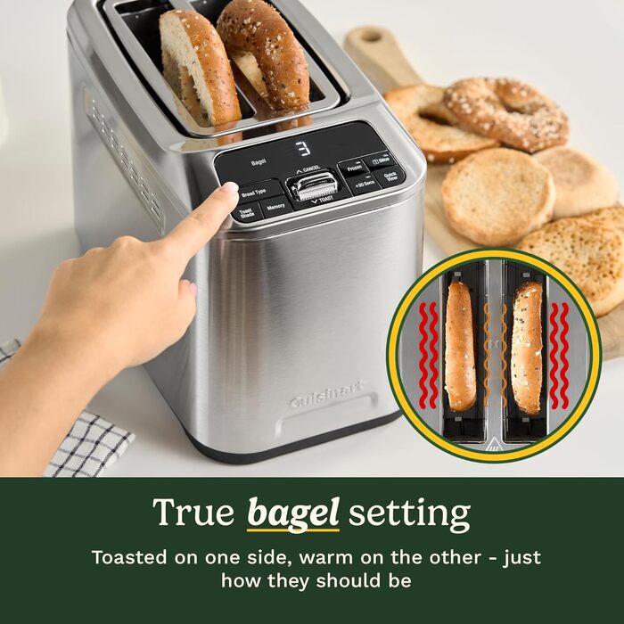 Тостер Cuisinart Smart Elite 2-слотовий | Нержавіюча сталь | Для хліба ручної роботи | Функція пам'яті | Підйомний механізм QuickView | Режими для бутербродів, підігріву та розморожування