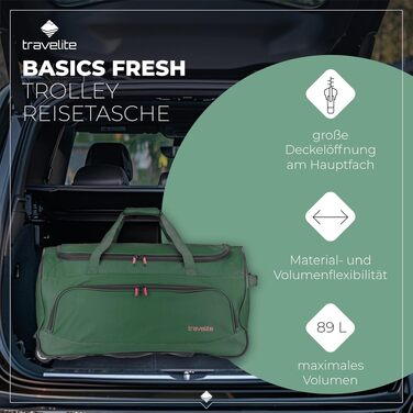 Дорожня сумка на колесах Travelite Basics Fresh L, 89 літрів, темно-зелена, 71 см