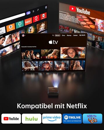 Smart проектор TOPTRO 4K HDR10 WiFi 6 Bluetooth: Dolby Audio, 1000 ANSI лм, Автофокус, Трапецеїдальна корекція 6D, Підтримка Netflix, Чорний