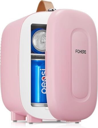 Міні холодильник FOHERE 5 літрів, USB живлення, 220V/12V, для напоїв та косметики, білий (рожевий)