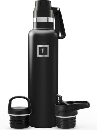 Термофляга IRON °FLASK Edelstahl 710 мл чорна: металева, подвійні стінки, ізольована, з 3 кришками, для спорту, школи, фітнесу, кемпінгу, без BPA