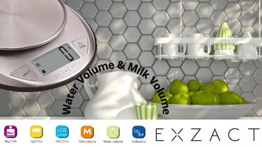 Електронні кухонні ваги Exzact EX4362 з великою індикацією, функцією вимірювання рідини, авто-нуль і тара, до 5 кг