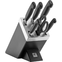 ZWILLING Vier Sterne самозаточувальний ножовий блок, 7 предметів, нержавіюча сталь, пластикові ручки, ножі та ножиці, чорний, Німеччина