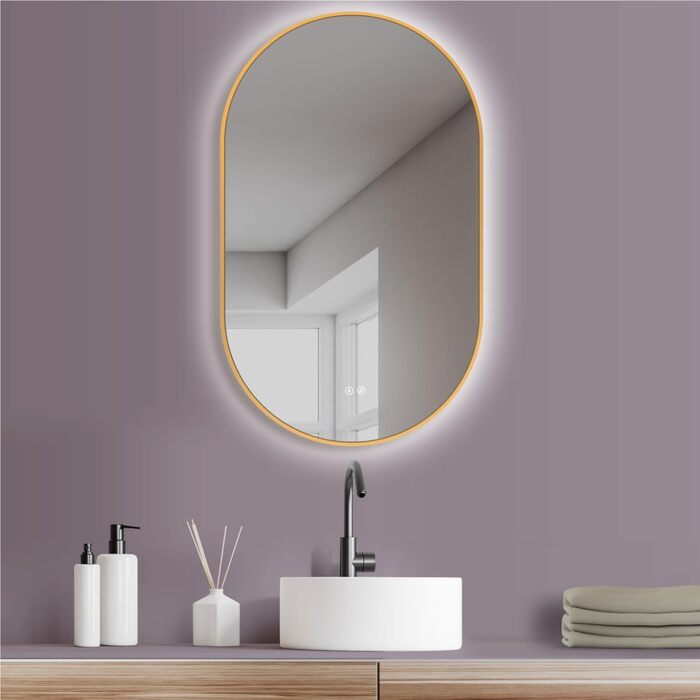 Дзеркало для ванної кімнати HOKO Design LED Turin овальне 45x75 см, рамка матовий чорний, LED підсвітка, сенсорне управління, зміна кольору світла (тепле/холодне/нейтральне), монтаж HOCH+QUER, антизапарник