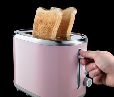 Тостер Russell Hobbs Hanley на 2 тости, рожевий - 6 режимів, розморожування, підігрів, широкі слоти, підставка для булочок