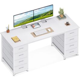 Письмовий стіл Coleshome білий 140x48 см з 8 тканинними шухлядами, комп'ютерний стіл для офісу, дому та робочого кабінету