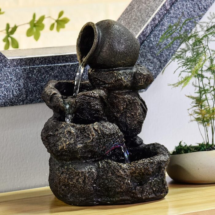 Настільний фонтан Zen'Light Naturkaskade Jarstone з ефектом каменю, LED підсвіткою, для релаксації та декору, висота 31 см, колір каштан, розмір Large
