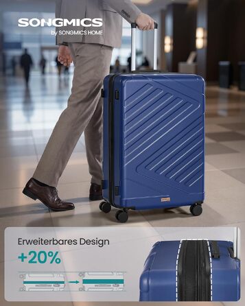 Валіза для подорожей SONGMICS XL 65 см, розширена, жорсткий корпус ABS, TSA-замок, 4 подвійних колеса, Hafenblau (RP002C101)