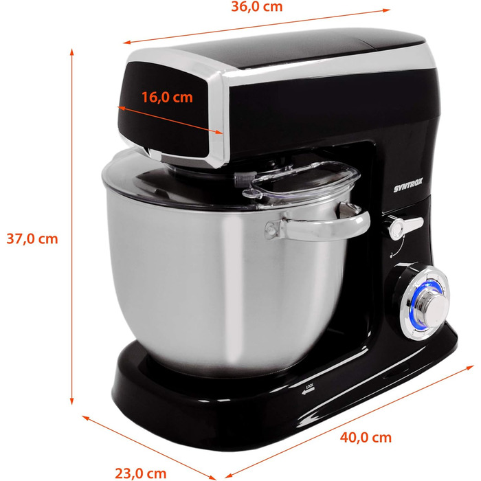 Кухонна машина Syntrox Germany 1500 Вт з м'ясорубкою, міксером, чашею з нержавіючої сталі 7,5 л, чорна
