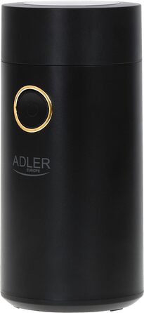 Електрична кавомолка Adler AD 4446bg з нержавіючої сталі, 150 Вт, 75 г, для кавових зерен, з блокуванням безпеки, чорна-золота