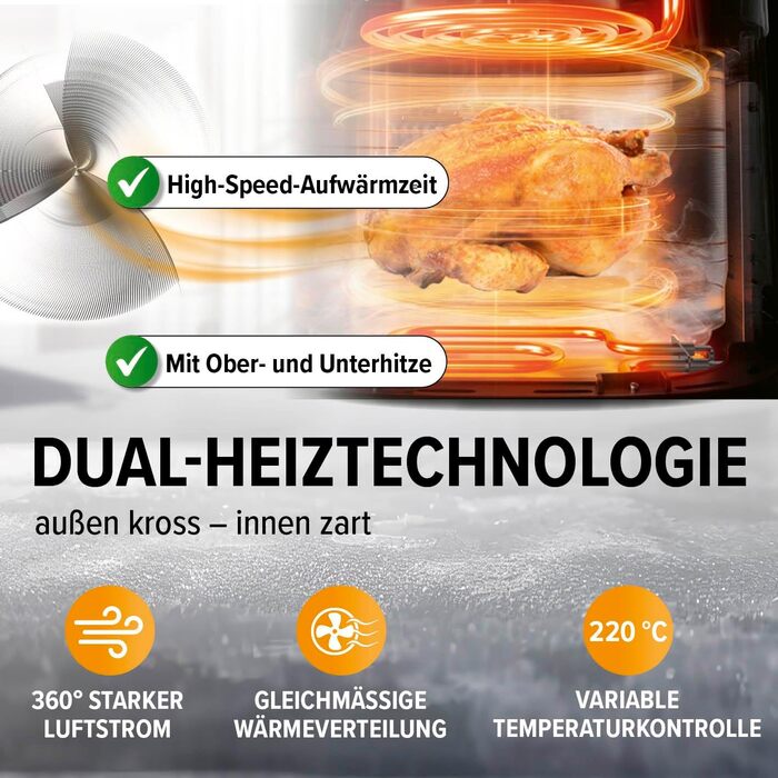 GOURMETmaxx 4в1 цифрова аерофритюрниця 2200 Вт, 7,5 л, нержавіюча сталь/чорна, 10 програм, енергозберігаюча, сенсорний дисплей, таймер
