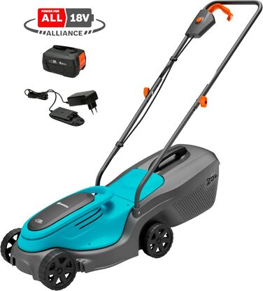 Акумуляторний газонокосарка Gardena PowerMax 37/36V P4A: комплект, до 350 м², ширина зрізу 37 см, об'єм травоспіральника 45 л, центральне регулювання висоти зрізу, двигун PowerPlus з Eco-режимом