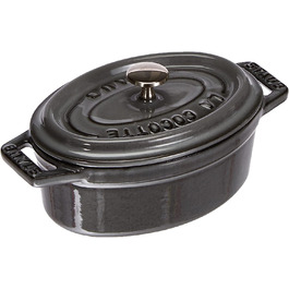 STAUB Міні-кокот овальний з кришкою, 11 см, 0,25 л, для індукції, матова чорна емаль всередині, графітово-сірий