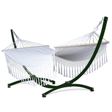 Підвісна гамак Potenza Outdoor з підставкою для 2 осіб, XXL 220x160 см, витримує до 200 кг, стійкий до погодних умов (колір: Santia-ecru, підставка: зелена)