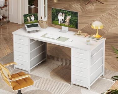 Письмовий стіл Coleshome білий 140x48 см з 8 тканинними шухлядами, комп'ютерний стіл для офісу, дому та робочого кабінету