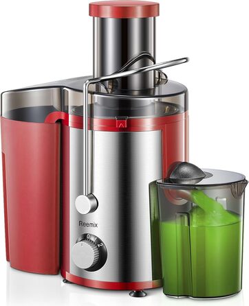 Reemix Соковитискач для овочів та фруктів, професійний Max Juicer з нержавіючої сталі, 800W, 3 швидкості, червоний