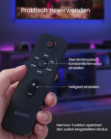 TV-тумба VASAGLE Kailyn LTV331T10 чорна з LED підсвіткою під телевізор до 70 дюймів, з полицями та шафками для вітальні