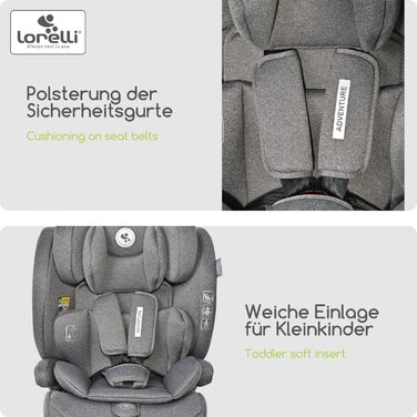 Автокрісло Lorelli Adventure i-Size 9-36кг, сіре - з регульованою підголівником та 5-точковим ременем безпеки