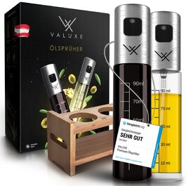 Набір розпилювачів для олії та оцту VALUXE (2 шт) зі скла з UV-захистом та фільтром, сталеві пляшки-спреї для оливкової олії з підставкою, 100 мл