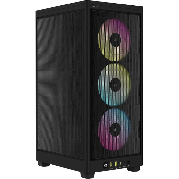 Корпус для ПК Corsair iCUE 2000D RGB Airflow Mini-ITX, сталевий, з підсвіткою, 3 вентилятори Slim AF120 RGB, контролер iCUE Lighting Node Core, чорний