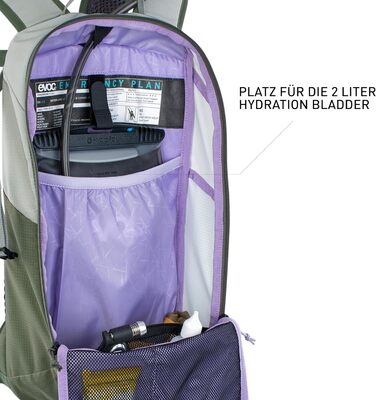 Велосипедний рюкзак EVOC RIDE 8 л з питною системою, вентиляція AIR-PAD, сірий/оливковий, для трейлів та активного відпочинку