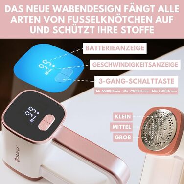 Електрична машинка для видалення кошлатання WiredLux, акумуляторна, для одягу та меблів, LED-підсвітка, 3 швидкості, 6-лезова, USB зарядка, подвійний захист, Мондійний камінь/Рожевий кварц