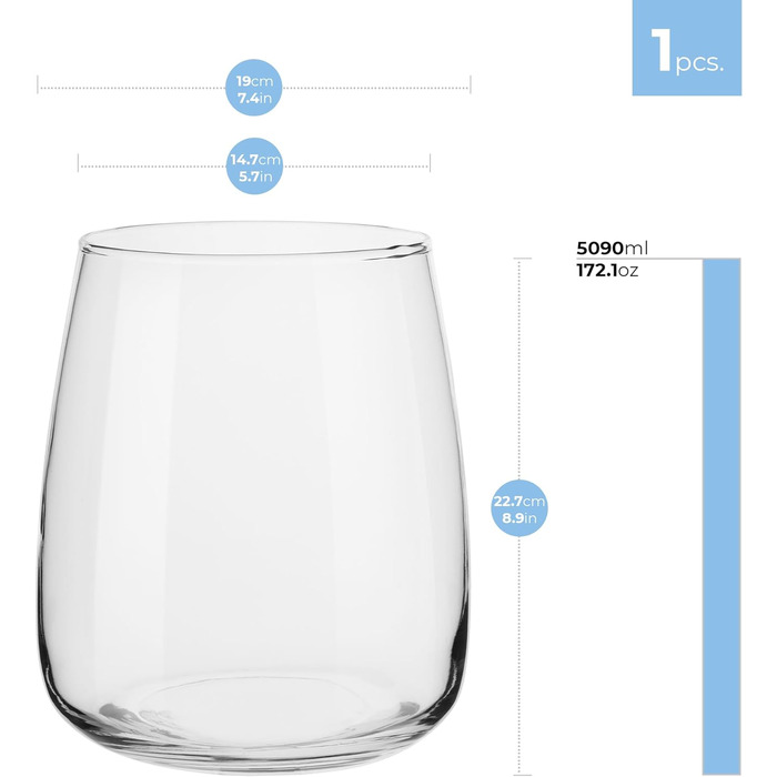 Скляна ваза для тюльпанів TREND FOR HOME Zinnia, прозора, кругла, 17 см, ⌀ 11.9 см, настільна, бочкоподібна