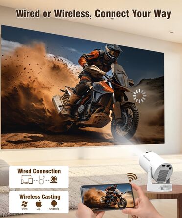 Міні проектор Alwtniet 4K з Wi-Fi 6, Bluetooth 5.4, 5W динаміком, автоматичною корекцією трапецеїдальних спотворень, поворотним на 180°, портативний для дому та вулиці (Android 11)