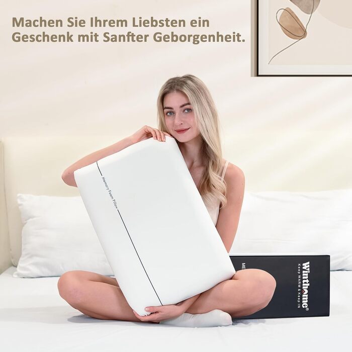 Подушка з піни Memory Foam Winthome з двостороннім регулюванням жорсткості 60x40x10 см, біла. Ортопедична подушка для сну на спині, боці та животі, сертифікат Oeko-Tex