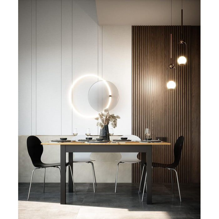 Розсувний обідній стіл Newfurn з дикої дуба та антрациту, 120-160x70 см, для кухні та їдальні