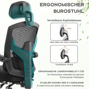 Ергономічне офісне крісло DUMOS для комп'ютера з підголівником, під supports попереку та підставкою для ніг, комфортні підлокітники