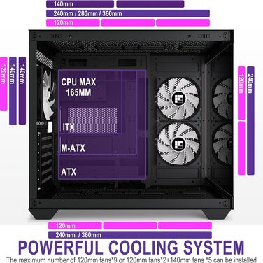Ігровий корпус для ПК FOIFKIN M3, ATX Mid-Tower, чорний, з дерев'яною передньою панеллю з горіха, 3 встановлені ARGB PWM вентилятори, панорамне скло 270°, USB Type-C
