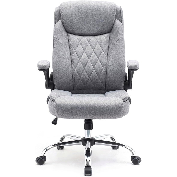 Ергономічне офісне крісло Superkancl COMFORTABLE, до 130 кг, сіре, з високою спинкою та відкидними підлокітниками