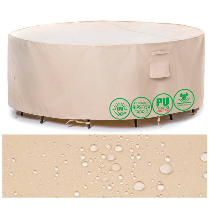 Чохол захисний для садових меблів F&J Outdoors, круглий, бежевий 158x70 см, водонепроникний, від сонця, снігу та дощу
