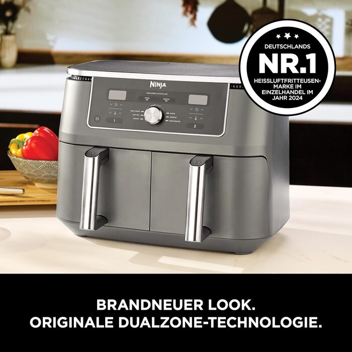 Аерофритюрниця Ninja Dual Zone Digital DZ400EU 6-в-1 з двома кошиками, 9.5 л, Metallic Grey