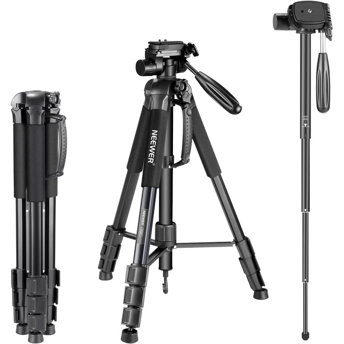 Neewer портативний штатив 177 см з алюмінію з 3D головкою для DSLR камер, чорний