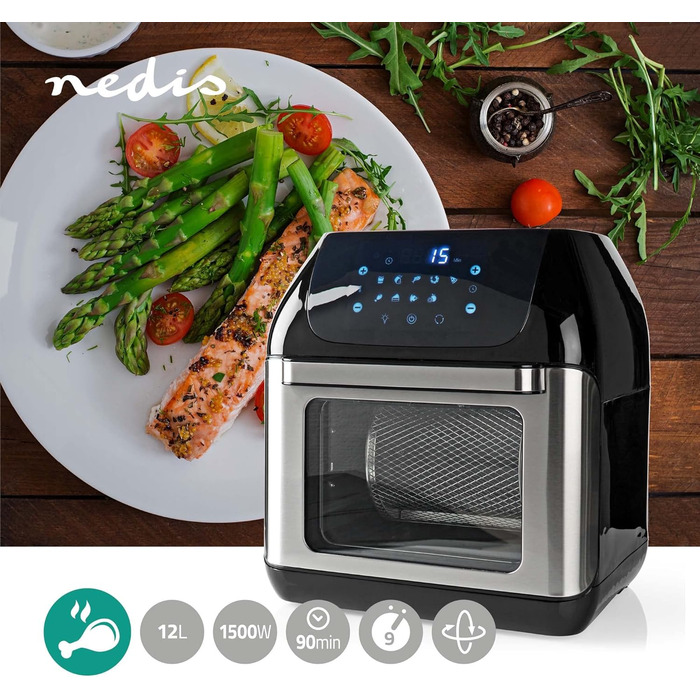 Аерофритюрниця Nedis 12 л з таймером, цифрова, чорна