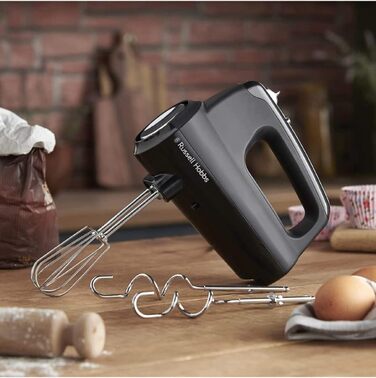 Ручний міксер Russell Hobbs 24672-56, матовий чорний: 5 швидкостей, турбофункція, набір вінчиків та гаків для тіста