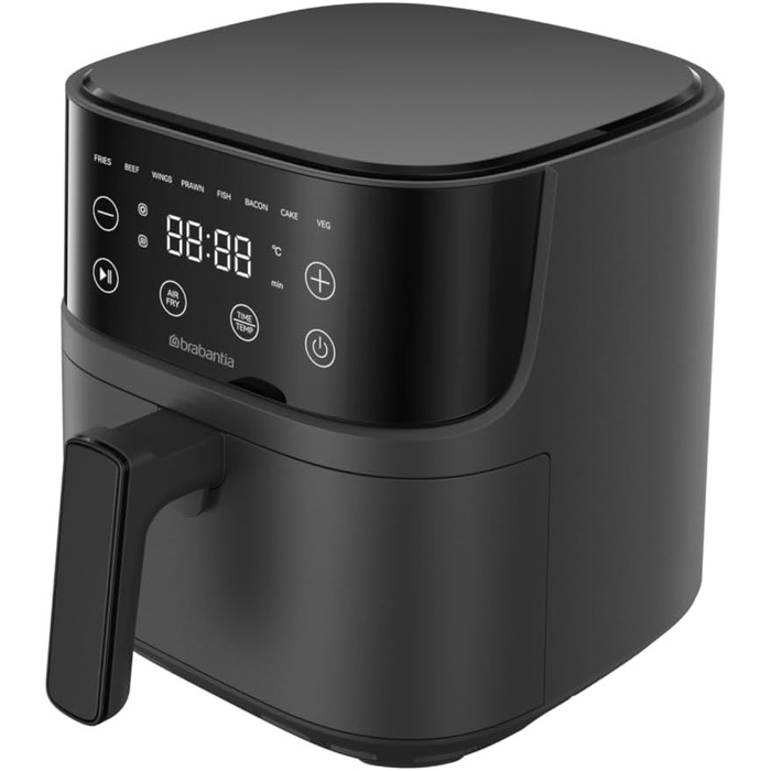 Аерофритюрниця Brabantia Airfryer XL 4 л, 1700 Вт, цифровий сенсорний дисплей, 8 програм, без PFAS, чорна, BBEK1134