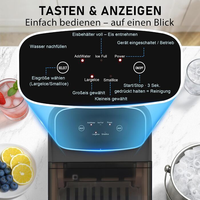 Льодогенератор Citybee з функцією самоочищення, 12 кг/доба, компактний Ice Maker для кухні, офісу та вечірок (Сірий)