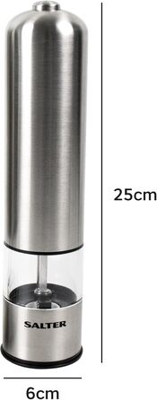 Електричні млини для солі та перцю Salter 7722, нержавіюча сталь, BPA-free, регульований помел, LED-підсвітка, просте наповнення, 60 г солі/30 г перцю