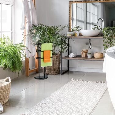 Підлогова вішалка для рушників Relaxdays, 3 металеві перекладини, 83x39x18 см, чорна, стійка для одягу і душових рушників у ванну кімнату