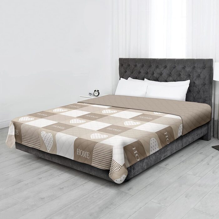 Покривало стьобане Home Beige 220x240 см з утеплювачем, двостороннє, літній плед-покривало