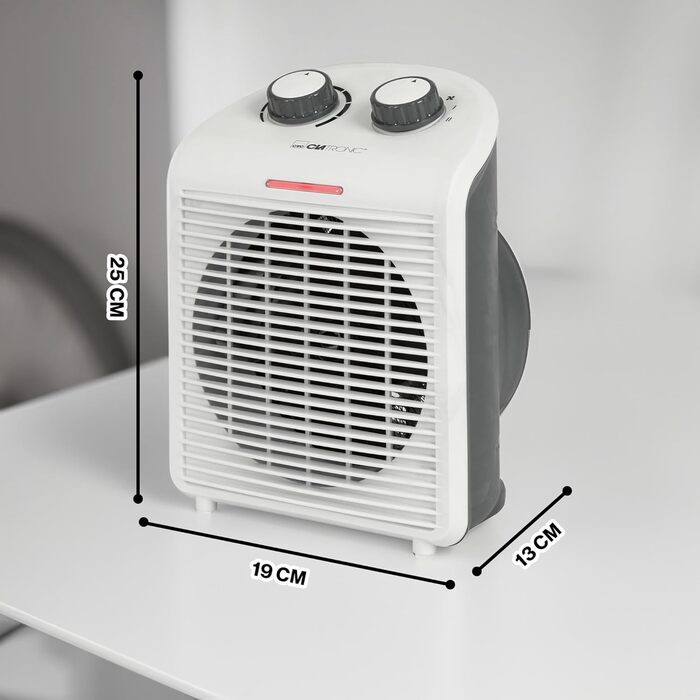 Компактний мобільний тепловентилятор Clatronic HL 3761, 2000 Вт, 1000 Вт, білий, з вентилятором, контролем перегріву та індикатором роботи