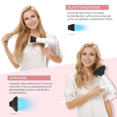 Професійний іонний фен PARWIN PRO BEAUTY з дифузором, 110 000 об/хв, безщітковий тихий мотор, 30 м/с повітряний потік, 3 швидкості і 3 температури, білий