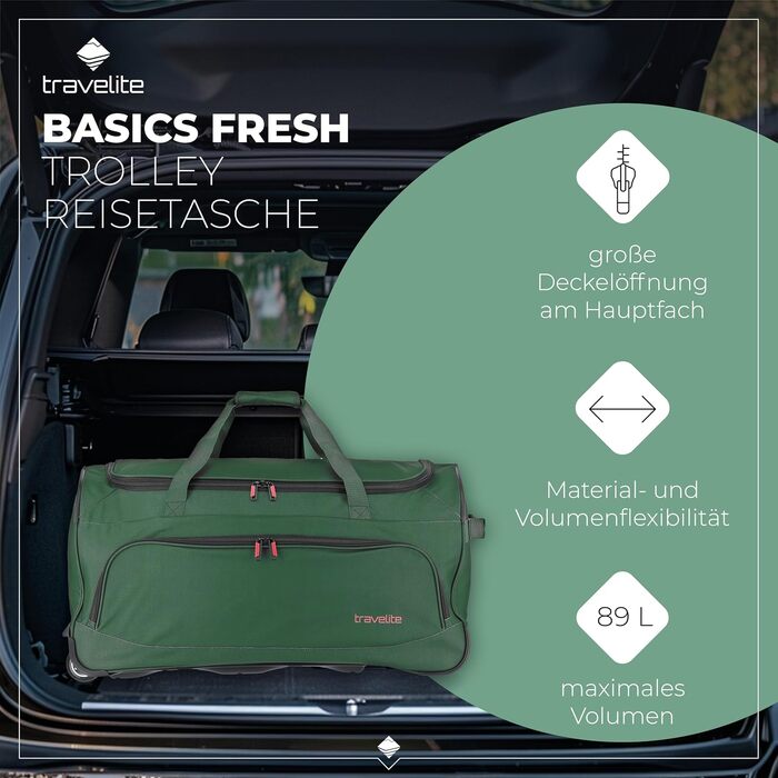 Дорожня сумка на колесах Travelite Basics Fresh L, 89 літрів, темно-зелена, 71 см
